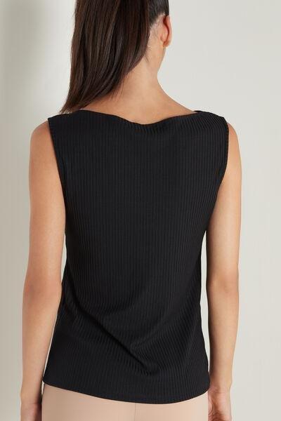 Black Ribbed Boat Neck Camisole, , large image number 2
