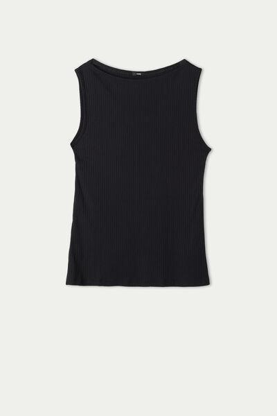 Black Ribbed Boat Neck Camisole, , large image number 4