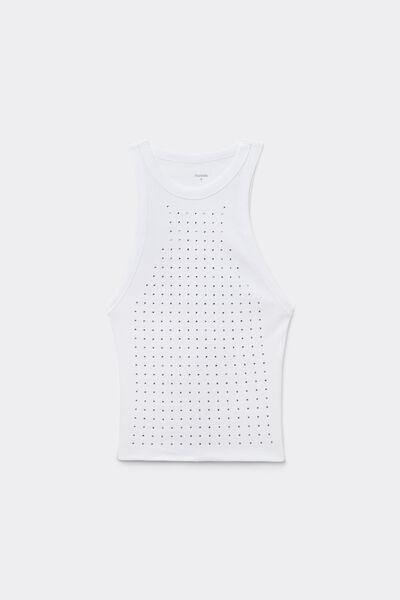 White Halter neck Rhinestone Camisole, White, large image number 3