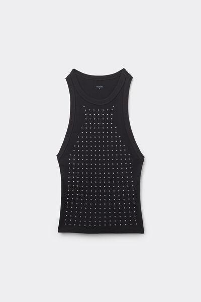 Black Halter neck Rhinestone Camisole, Black, large image number 3