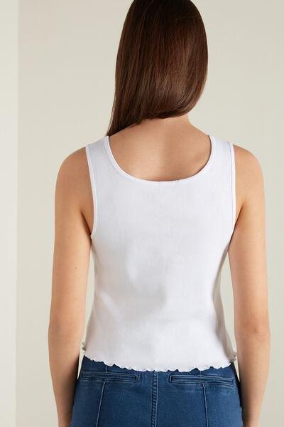 White Ribbed Cotton Rolled Hem Camisole, White, large image number 2