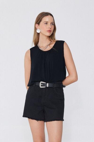 Black Viscose Canvas Camisole, Black, large image number 0