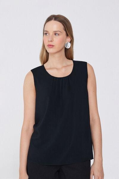 Black Viscose Canvas Camisole, Black, large image number 1