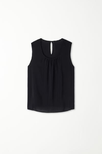 Black Viscose Canvas Camisole, Black, large image number 4