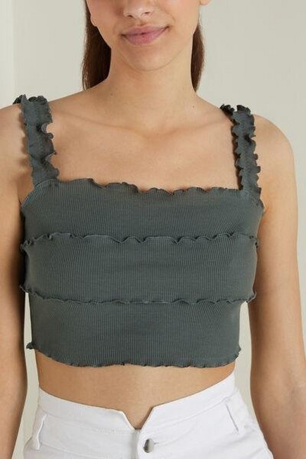 Tezenis - Green Short Ribbed Camisole Top With Rolled Hem