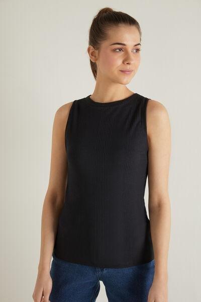 Black Ribbed Wide Shoulder Straps Camisole, , large image number 0