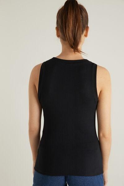 Black Ribbed Wide Shoulder Straps Camisole, , large image number 2
