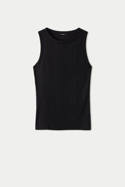 Black Ribbed Wide Shoulder Straps Camisole, , large image number 4