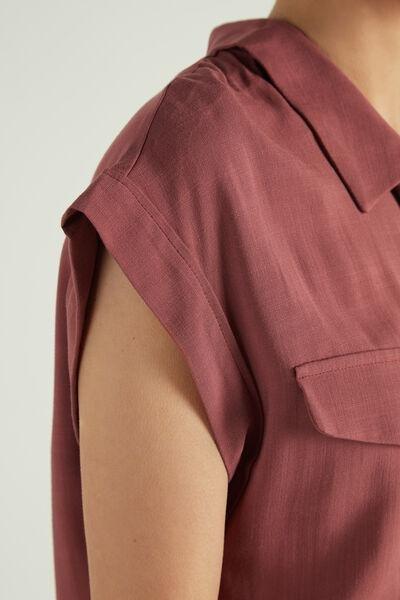 Red Sleeveless Buttoned Canvas Shirt, , large image number 1