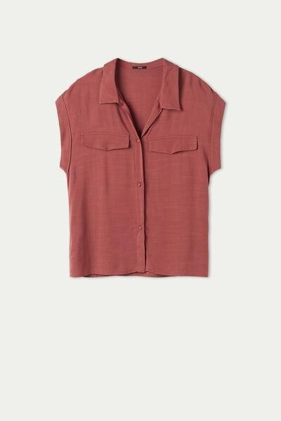 Red Sleeveless Buttoned Canvas Shirt, , large image number 4