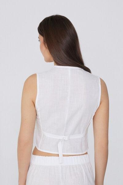 White Canvas V-Neck Gilet, White, large image number 2