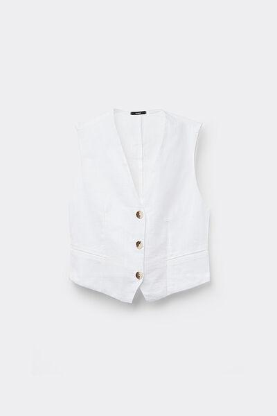 White Canvas V-Neck Gilet, White, large image number 4