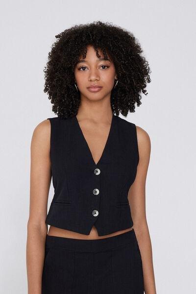 Black Canvas V-Neck Gilet, , large image number 0