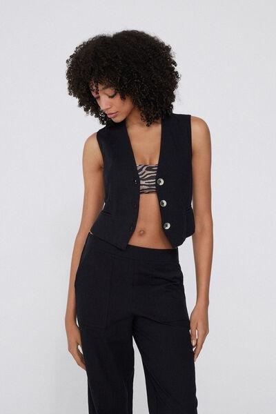 Black Canvas V-Neck Gilet, , large image number 1
