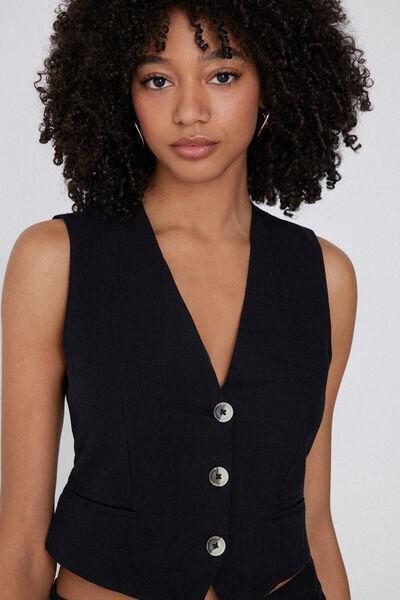 Black Canvas V-Neck Gilet, , large image number 3