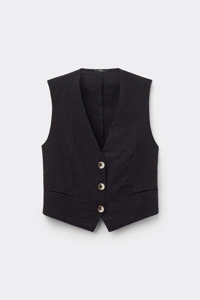 Black Canvas V-Neck Gilet, , large image number 4