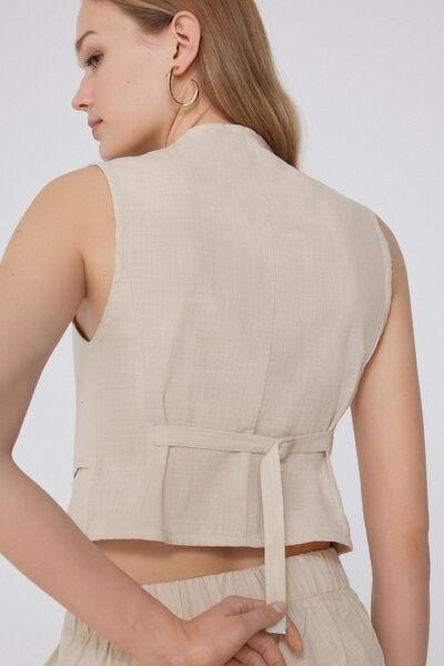 Beige Canvas V-Neck Gilet, 5701_563Y, large image number 1