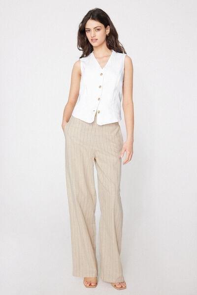 White Linen-Look 100% Cotton Canvas Gilet, White, large image number 0