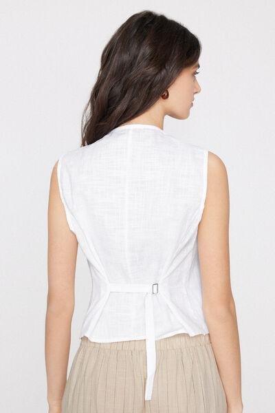 White Linen-Look 100% Cotton Canvas Gilet, White, large image number 2