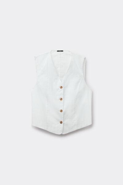 White Linen-Look 100% Cotton Canvas Gilet, White, large image number 4