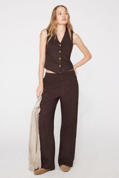 Maroon Linen-Look 100% Cotton Canvas Gilet, 5701_325Z, large image number 0