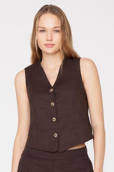 Maroon Linen-Look 100% Cotton Canvas Gilet, 5701_325Z, large image number 1