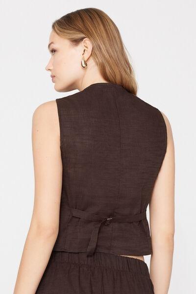 Maroon Linen-Look 100% Cotton Canvas Gilet, 5701_325Z, large image number 2