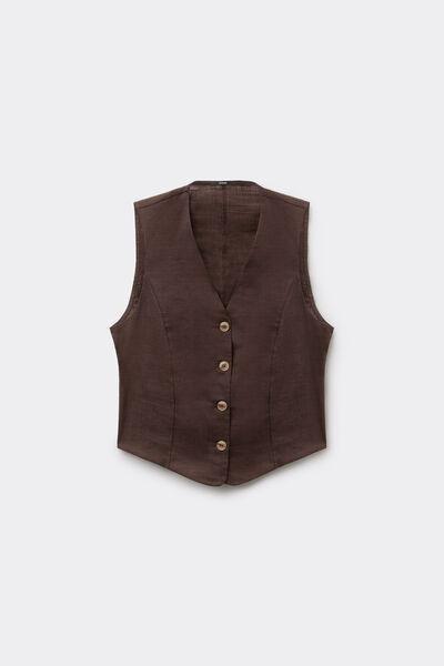 Maroon Linen-Look 100% Cotton Canvas Gilet, 5701_325Z, large image number 4