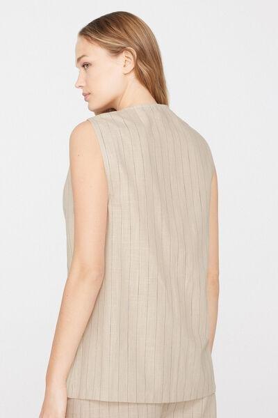 Beige Linen-Look 100% Cotton Canvas Long Gilet, 5701_347Z, large image number 2