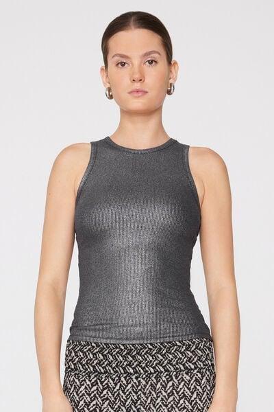 BLACK Metallic-Effect Halterneck Camisole, 5701_511Z, large image number 1