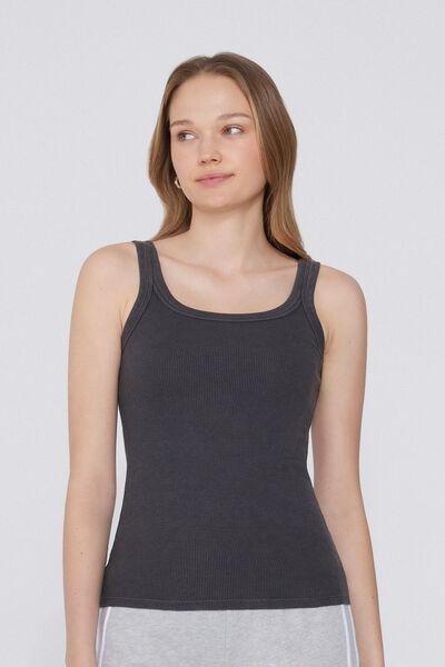 Grey Faded Ribbed Camisole, , large image number 0