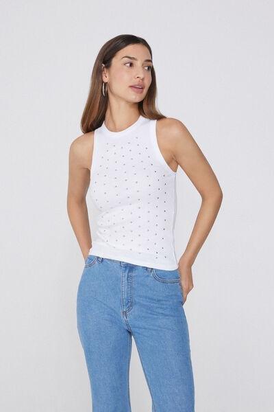 White Ribbed Racer Back Camisole, , large image number 1