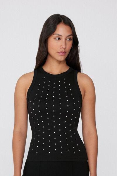 Black Ribbed Racer Back Camisole, , medium
