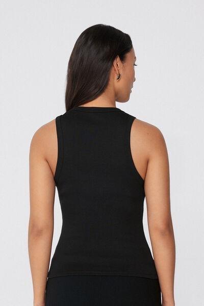 Black Ribbed Racer Back Camisole, , large image number 2