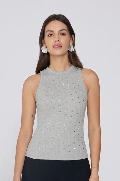 Grey Ribbed Racer Back Camisole, , large image number 0