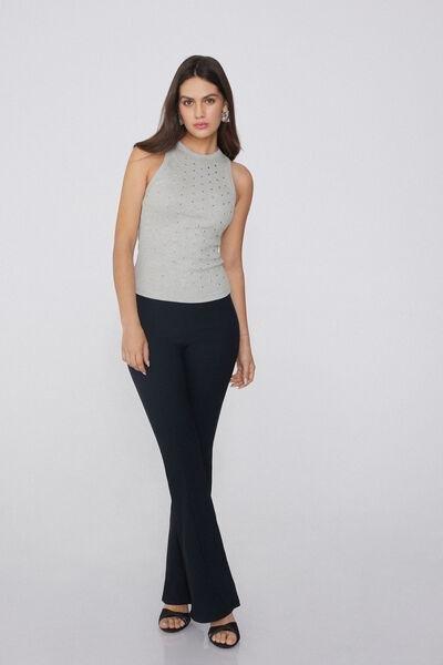 Grey Ribbed Racer Back Camisole, , large image number 1