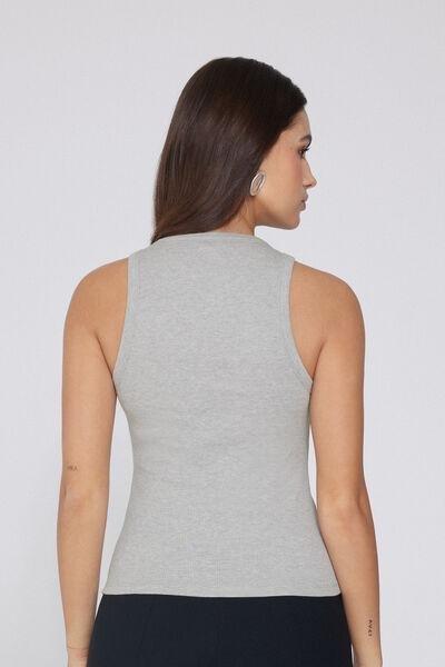 Grey Ribbed Racer Back Camisole, , large image number 2