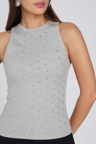 Grey Ribbed Racer Back Camisole, , large image number 3