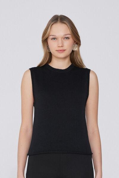 Black Fully-Fashioned Tank Top, Black, large image number 1