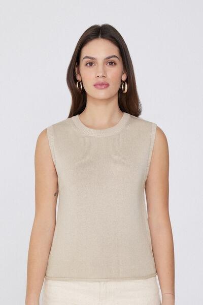 Ecru Fully-Fashioned Tank Top, 5701_334Y, large image number 1