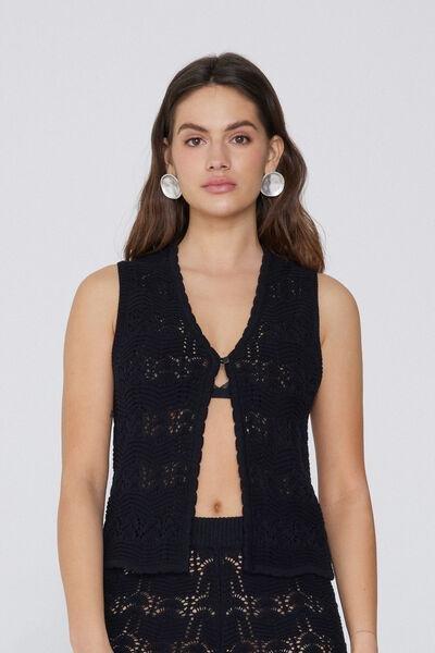 Black Crochet Gilet, , large image number 0