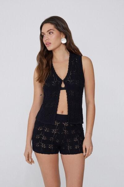 Black Crochet Gilet, , large image number 1