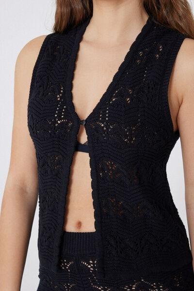 Black Crochet Gilet, , large image number 3