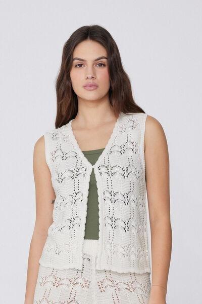 Beige Crochet Gilet, , large image number 0