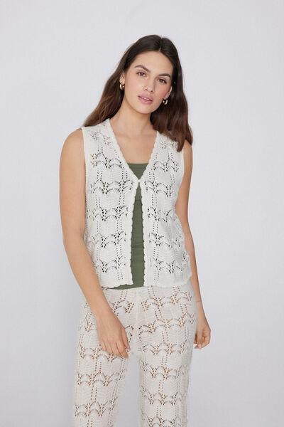 Beige Crochet Gilet, , large image number 1