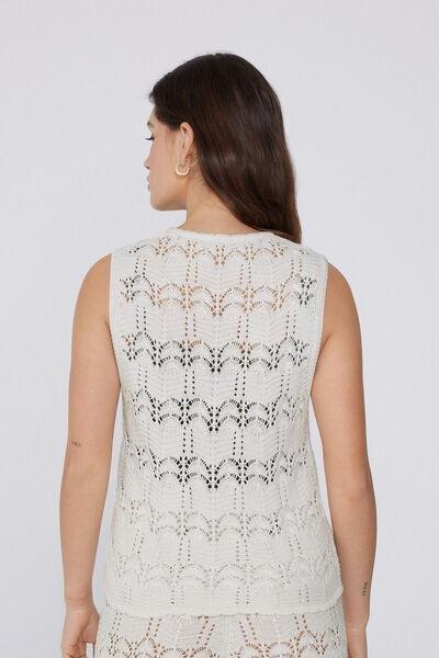 Beige Crochet Gilet, , large image number 2