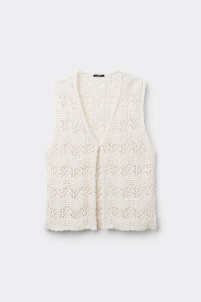 Beige Crochet Gilet, , large image number 4