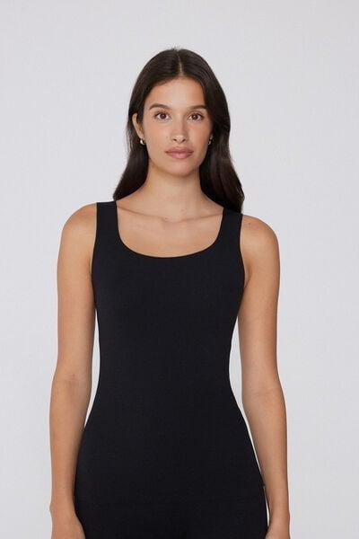 Black Silk Touch Wide Shoulder Straps Cotton Camisole, Black, large image number 0