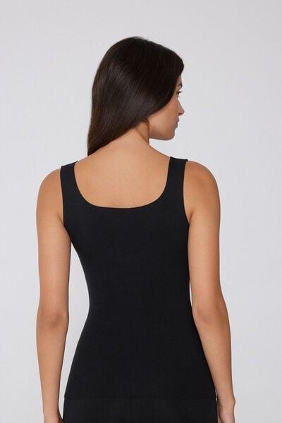 Black Silk Touch Wide Shoulder Straps Cotton Camisole, Black, large image number 2