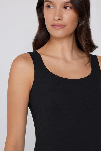 Black Silk Touch Wide Shoulder Straps Cotton Camisole, Black, large image number 3